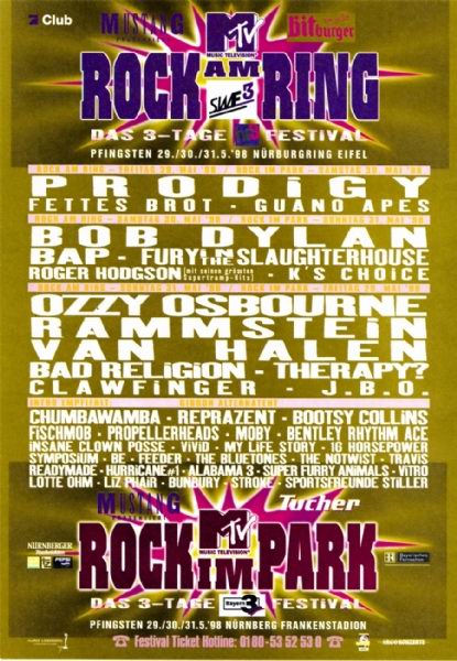 uitslag Regeneratie meesteres 1998.05.29 – Rock am Ring, Nürburg, Germany « The Prodigy On Tour